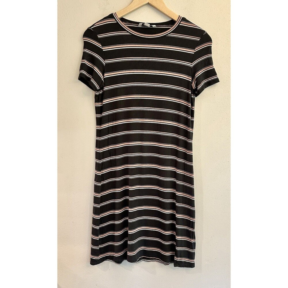 American Eagle Size S Black Beige Tan‎ Striped Dress Short Sleeve T-shirt